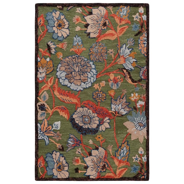 Jardin 3 ft. x 5 ft. Green/Blue High-Low Floral Area Rug