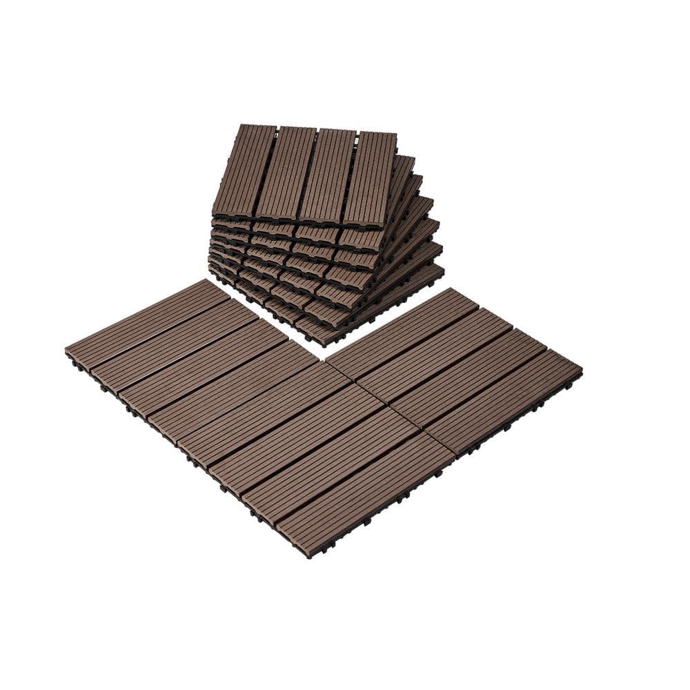 Dark Brown Composite Interlocking Waterproof Deck Tiles, 12" x 12"
