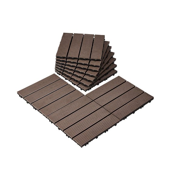 Interlocking Deck Tiles Plastic Wood, 27 Pack, 12 in. x12 in. 27 sq. ft. Waterproof Outdoor Flooring All Weather Use