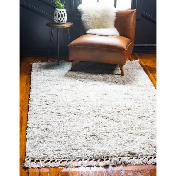 Plush & Cozy Area Rug Unique Loom Hygge Shag Collection Modern Moroccan Inspired 5' 0 x 8' 0 Rectangular Ivory/Tan Plush & Cozy Area Rug Unique Loom Hygge Shag Collection Modern Moroccan Inspired 5' 0 x 8' 0 Rectangular Ivory/Tan