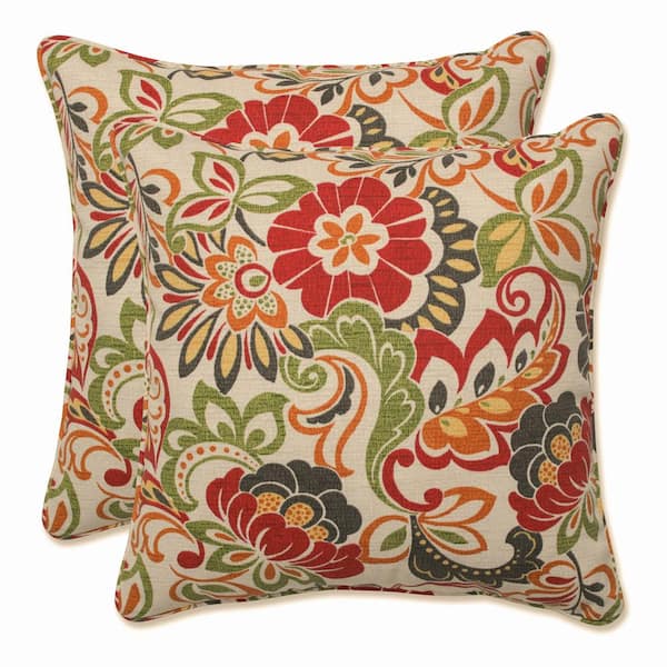 Floral Green Square Outdoor Square Throw Pillow 2-Pack
