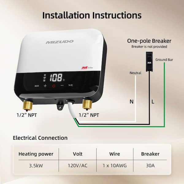 Elite 3.5 kW 0.68 GPM 120-Volt Point of Use Tankless Electric Instant Hot Water Heater, White