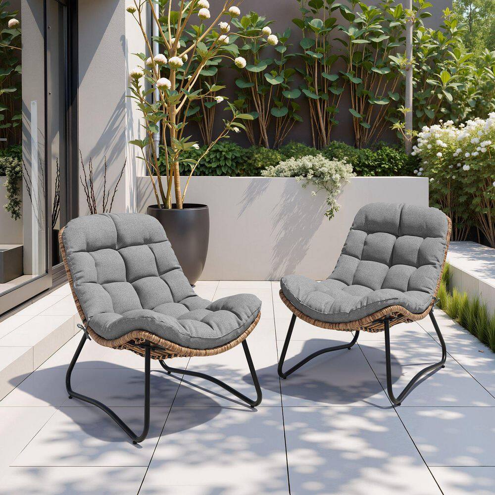 2-piece Wicker single Outdoor Chaise Lounge with Gray Cushion price history on PriceWatchPro
