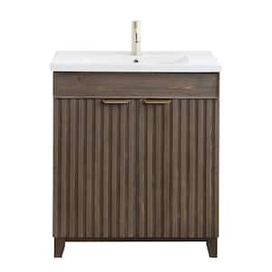 Palos 29.9 in.W x 18.1 in.D x 34.8 in.H Single Sink Bath Vanity in Antique Brown with White Ceramic Basin Top