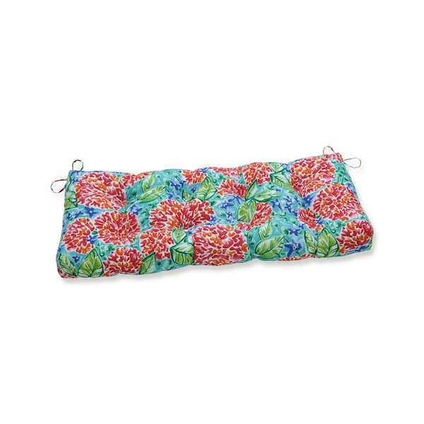 Pillow Perfect Floral Rectangular Outdoor Bench Cushion in Pink