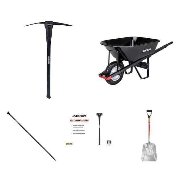 San Angelo Bar, 28 in. D-Grip Scoop Shovel, 5 lb. Pick Mattock, 6 cu ft Wheelbarrow, 10 lb. Sledgehammer Combo
