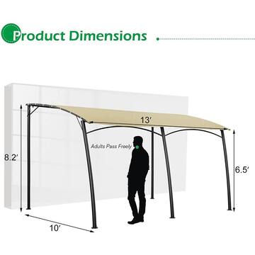 10 ft. x 13 ft. Beige Outdoor Sun Shade Awning Patio Cover with Steel Stand