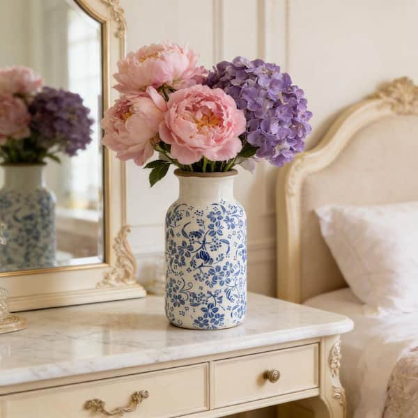 13 in. White Ceramic Cylinder Decorative Vase 1-Piece w
