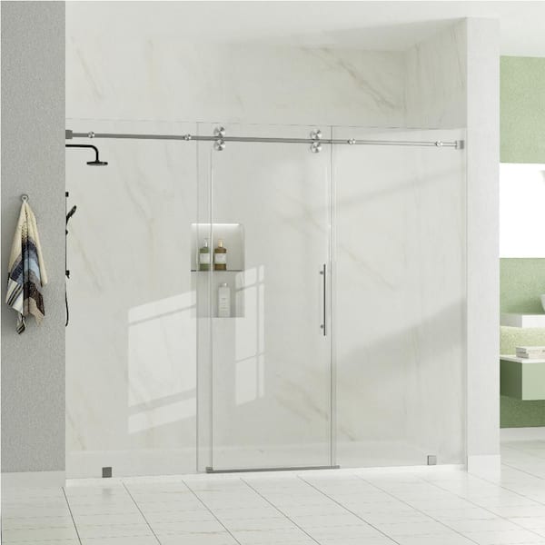 AZUPIN VestaXL 92 in.-96 in. W x 76 in. H Sliding Frameless Shower