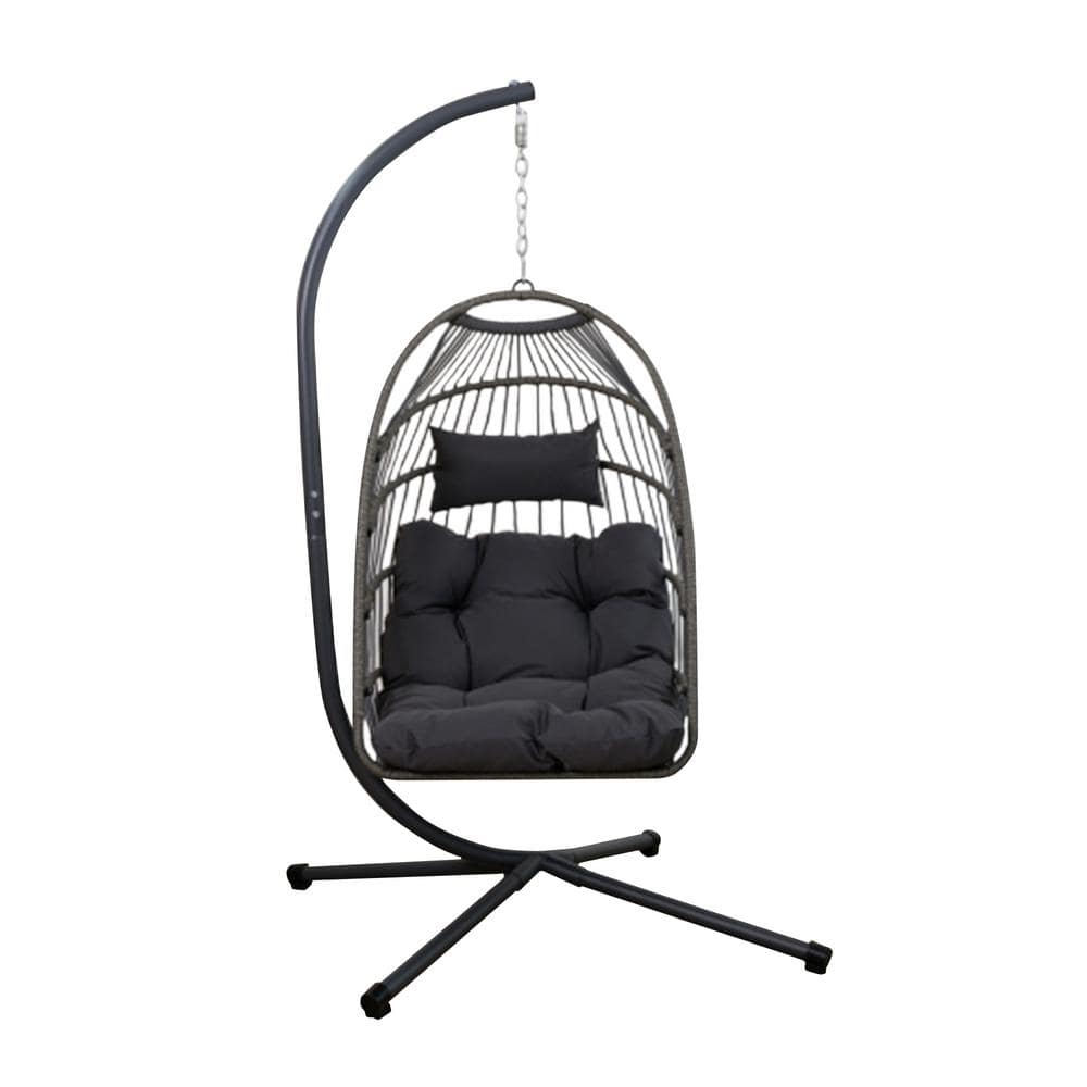 Black Swinging Wicker Outdoor Lounge Chair with Stand and Gray Cushions price history on PriceWatchPro