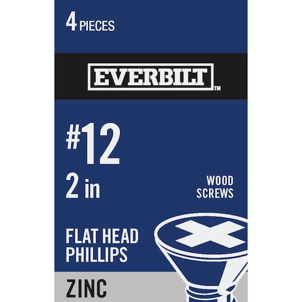 Everbilt #12 x 2 in. Phillips Flat Head Zinc Plated Wood Screw (4-Pack)