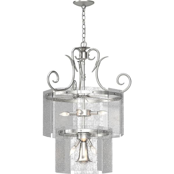 Volume Lighting 9-Lights Brushed Nickel Chandelier with Clear seedy Glass