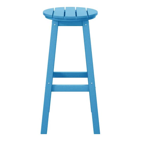 Laguna 29 in. HDPE Plastic All Weather Backless Round Seat Bar Height Outdoor Bar Stool in, Pacific Blue