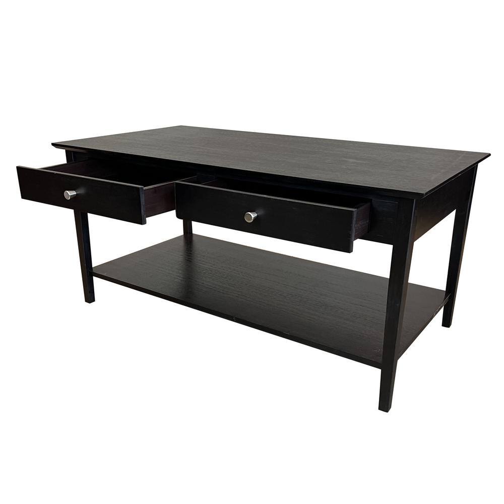 Charcoal Gray Bamboo Coffee Table with Storage Drawers