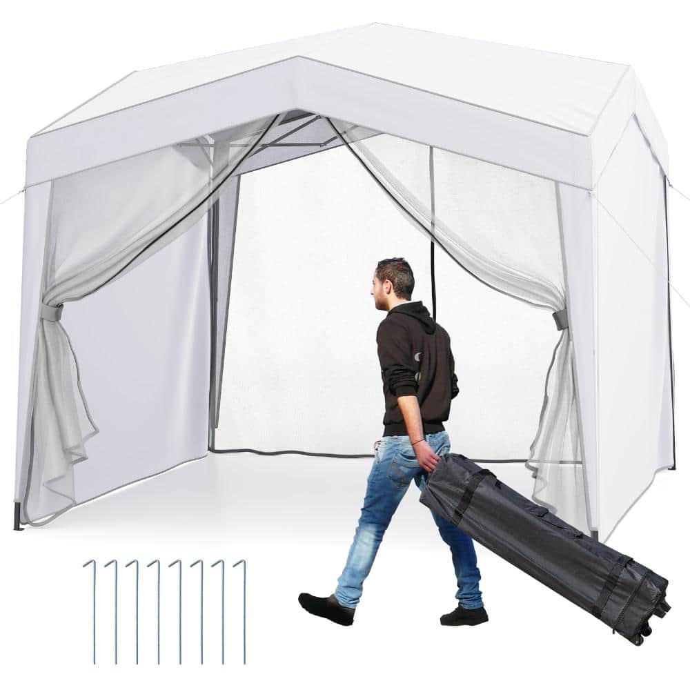 10 ft. x 10 ft. Pop Up Canopy Tent with 2 Sidewalls, 2 Mesh Nettings and Wheeled Bag, White price history on PriceWatchPro