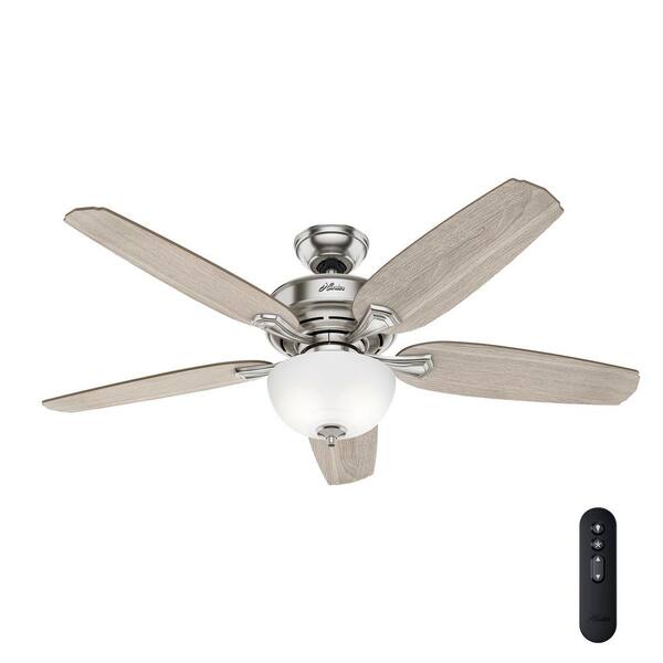 Hunter Channing 54 in. LED Indoor Easy Install Brushed Nickel Ceiling Fan with HunterExpress Feature Set and Remote