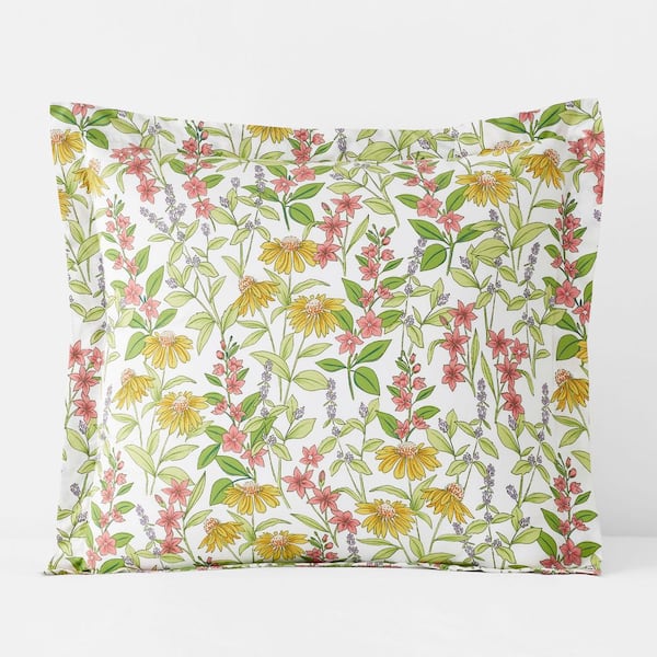 The Company Store Company Cotton Coneflower Patch Ivory Multi Cotton Percale Euro Sham