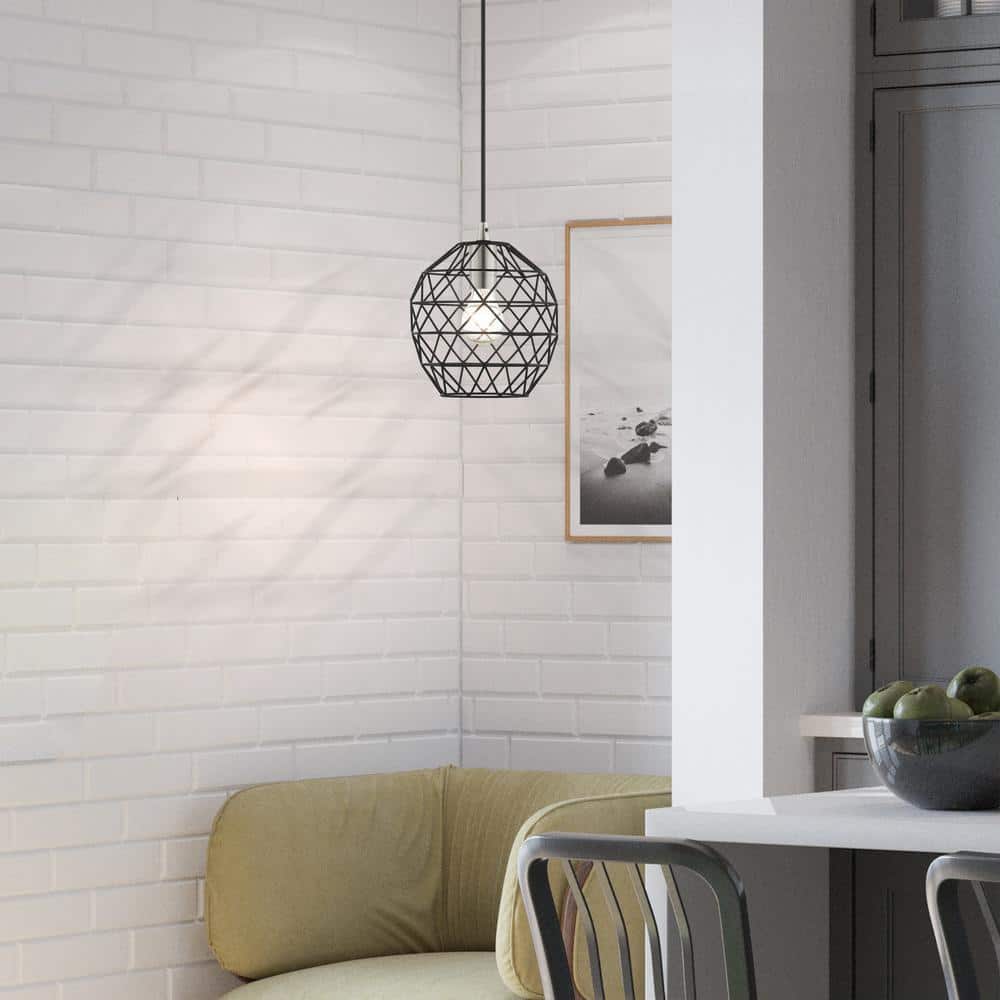 Mini Globe Black Brass LED Pendant with Geometric Cut-Outs