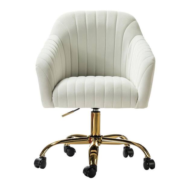 JAYDEN CREATION Jacinda Modern Ivory Velvet Swivel and Adjustable
