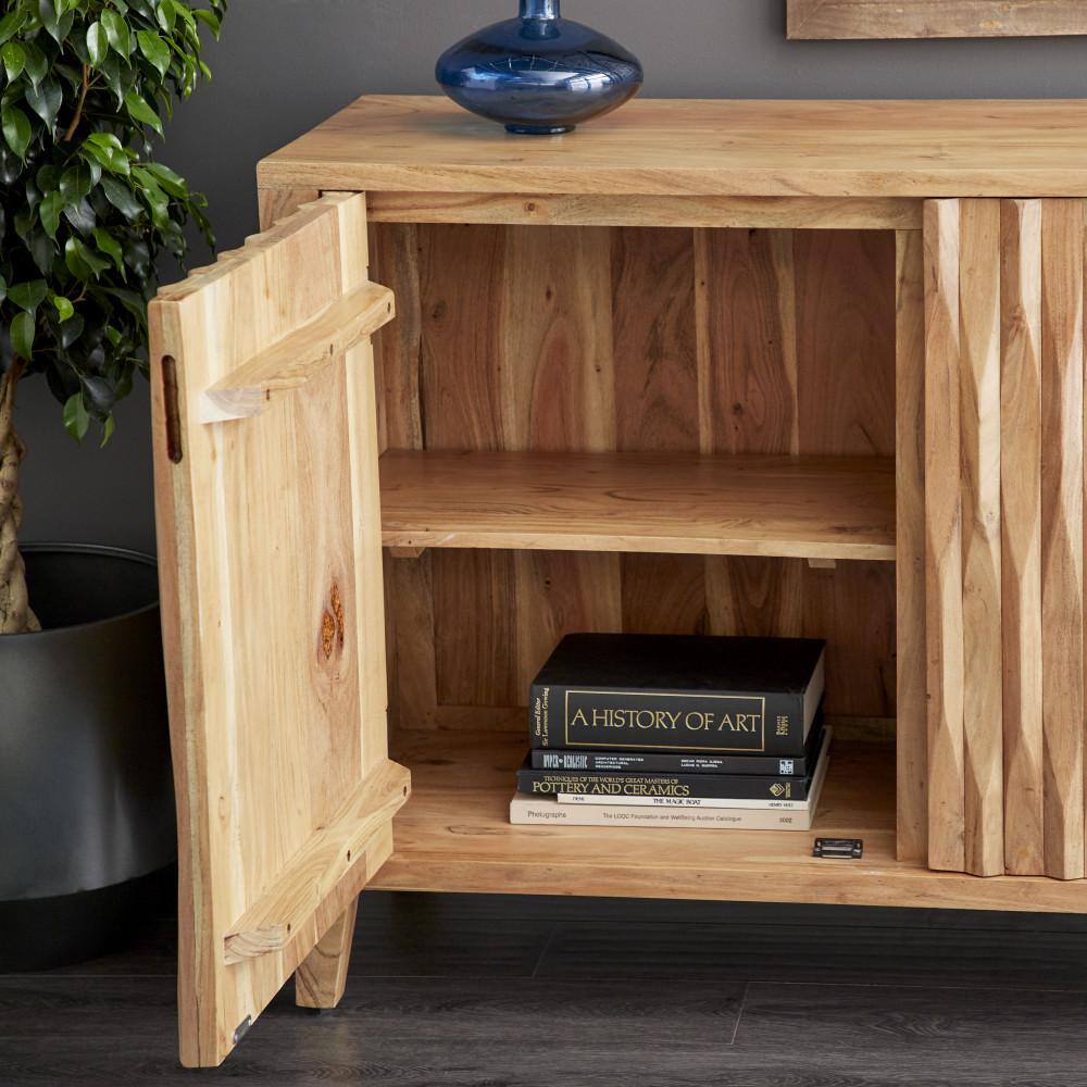 Brown Wood Adjustable Shelving Lockable Sideboard Cabinet