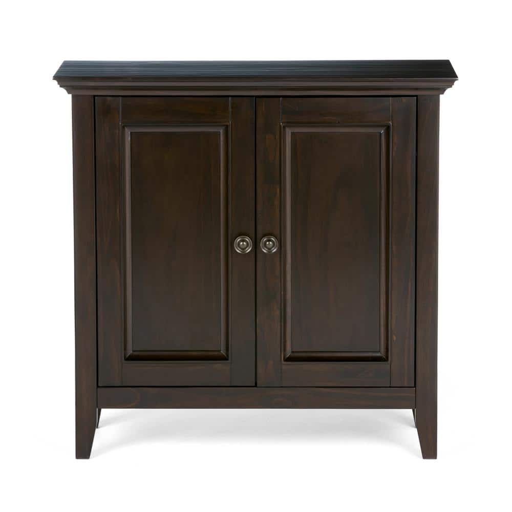 Hickory Brown Solid Wood Low Storage Cabinet with Adjustable Shelving