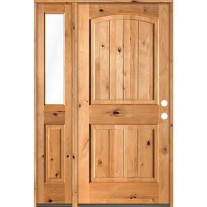 46 in. x 80 in. Rustic Knotty Alder Left-Hand/Inswing Clear Glass Clear Stain Wood Prehung Front Door with Sidelite