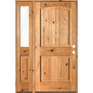 56 in. x 80 in. Rustic knotty alder Sidelite 2 Panel Left-Hand/Inswing Clear Glass Clear Stain Wood Prehung Front Door
