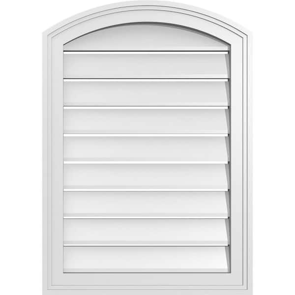 Ekena Millwork 20 in. x 26 in. Arch Top Surface Mount PVC Gable Vent: Decorative with Brickmould Frame