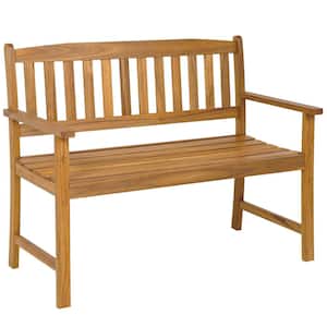43 in. x 22 in. 2-Person Acacia Wood Outdoor Bench Patio Bench with Ergonomic Backrest and Armrests All-Weather