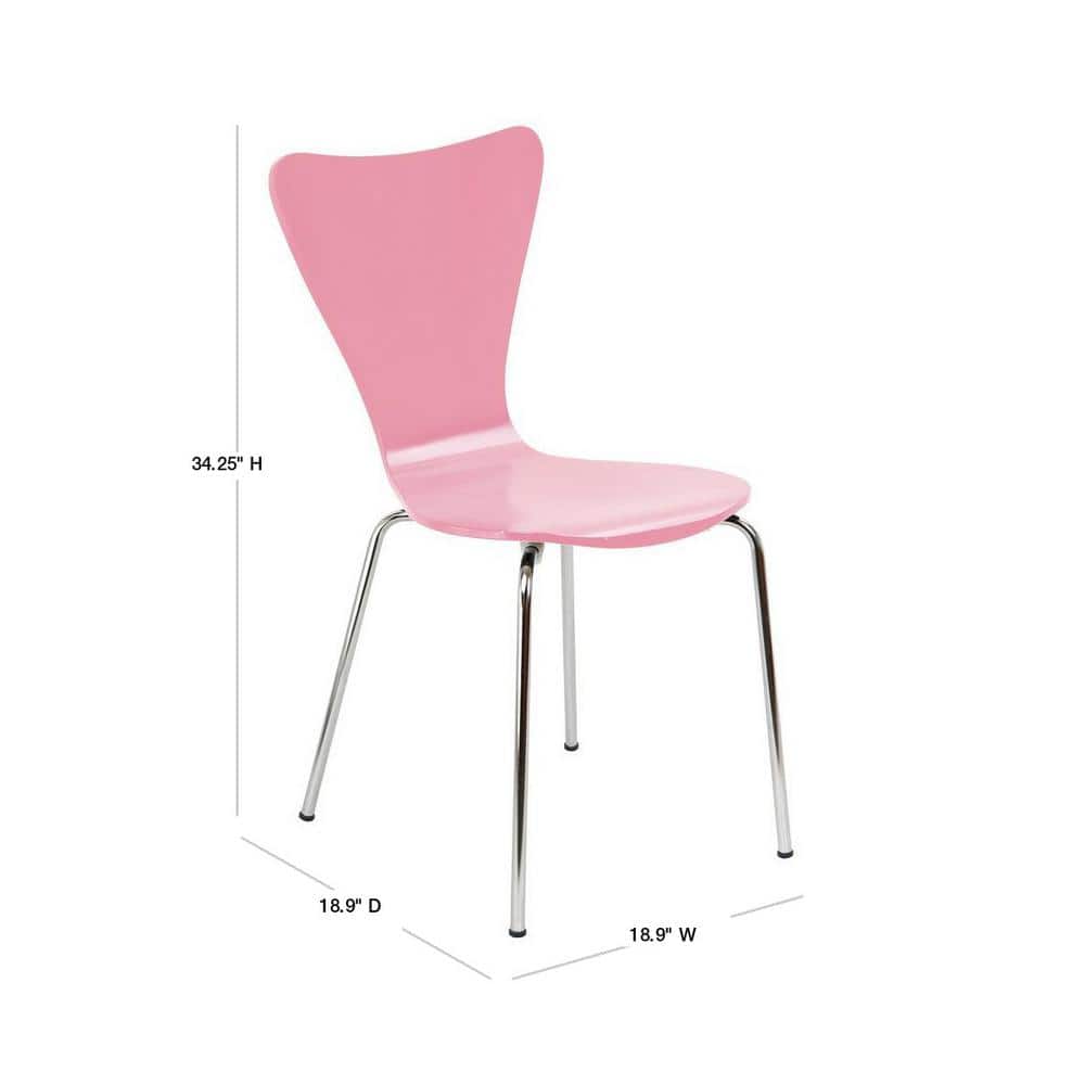 Pink Ergonomic Bent Plywood Office Chair with Metal Legs