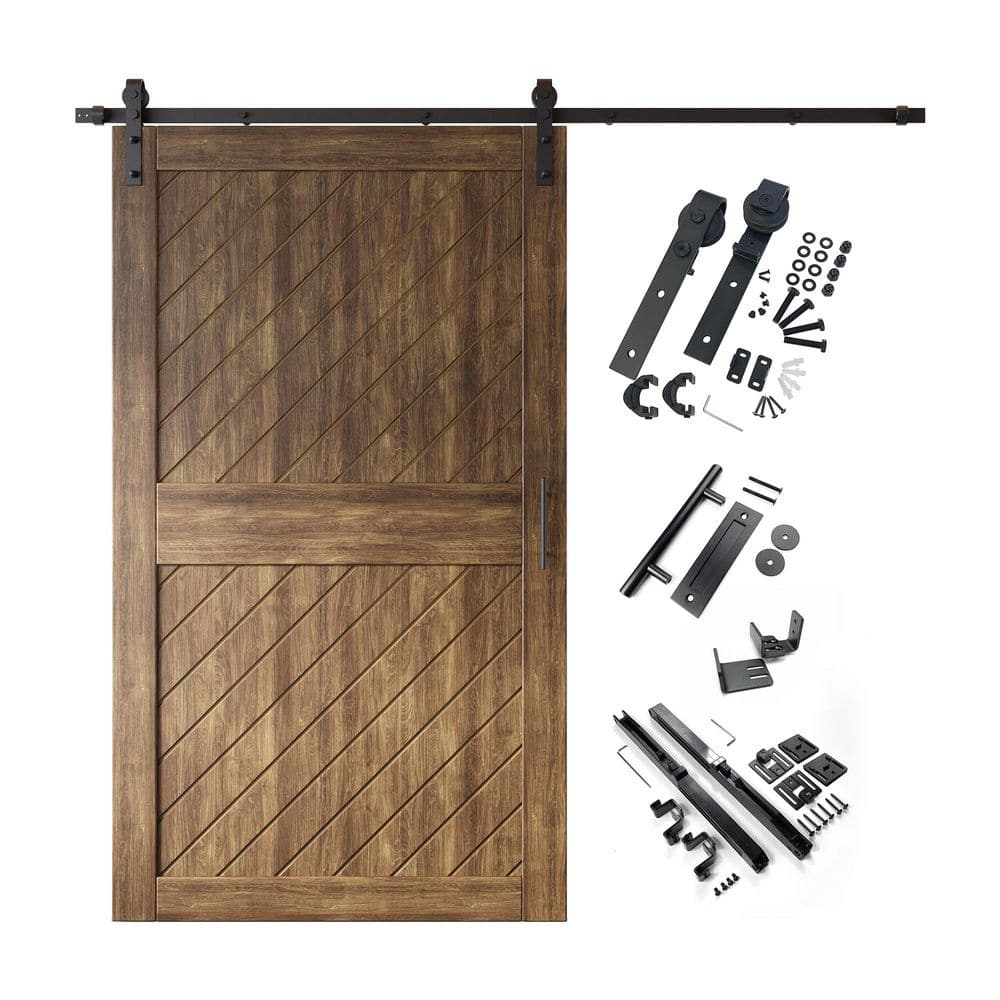 XT1 50 in. x 84 in. C-Panel Dark Walnut Slanted Stripe Design Solid Pine Wood Sliding Barn Door with Hardware Kit price history on PriceWatchPro