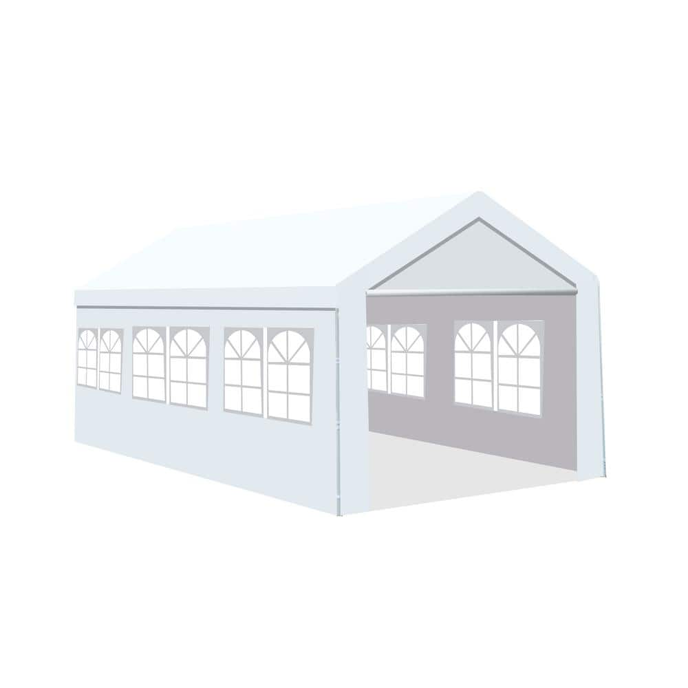 10 ft. W x 20 ft. D x 9 ft. H White Carport Gazebo with Windows -  Zeus & Ruta, 840GARBED-19