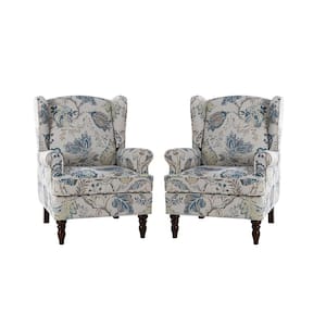 Daunus Blue Traditional Style Upholstered Armchair with Turned Legs (Set of 2)