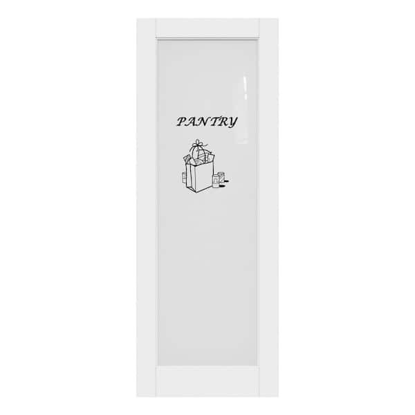 ARK DESIGN 28 in. x 80 in. 1-Lite Tempered Frosted Glass White Primed Solid Core MDF Wood Interior Door Slab with Pantry Sticker