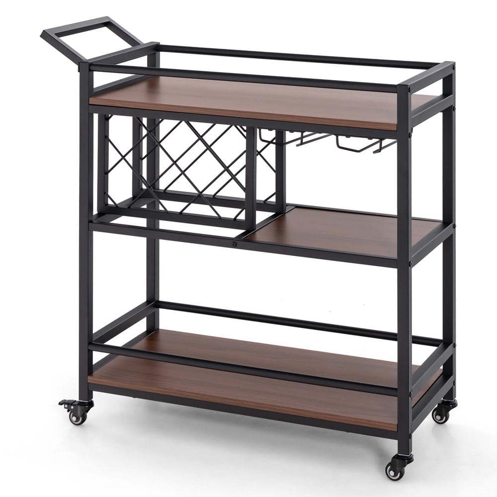 Brown Kitchen Serving Cart with 3-tier Home Wine Rack & Glass Holder and Wheels price history on PriceWatchPro