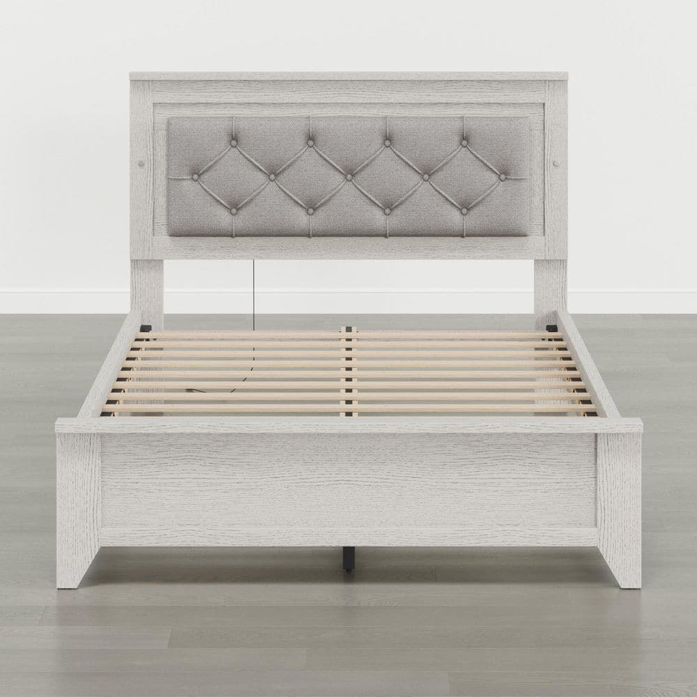 Storm Light Gray Wood Frame Full Bed with Adjustable Upholstered Headboard, LED Lighting, No Box Spring Required price history on PriceWatchPro