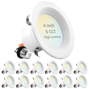 4 in. Can Light 14-Watt/75-Watt 5 Color Options 950 Lumens Remodel Integrated LED Recessed Light Kit Baffle (12-Pack)