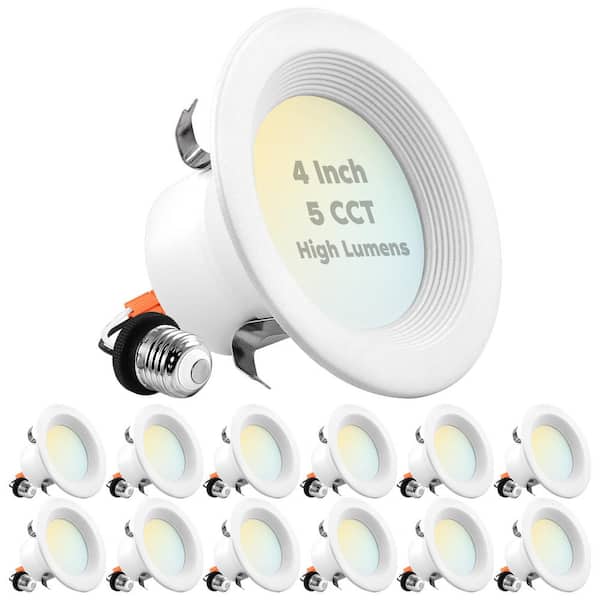 LUXRITE 4 in. Can Light 14-Watt/75-Watt 5 Color Options 950 Lumens Remodel Integrated LED Recessed Light Kit Baffle (12-Pack)