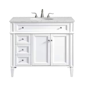 40 in. W x 21.5 in. D x 21.5 in. H Single Bathroom Vanity in White with White Marble Vanity Top and White Basin