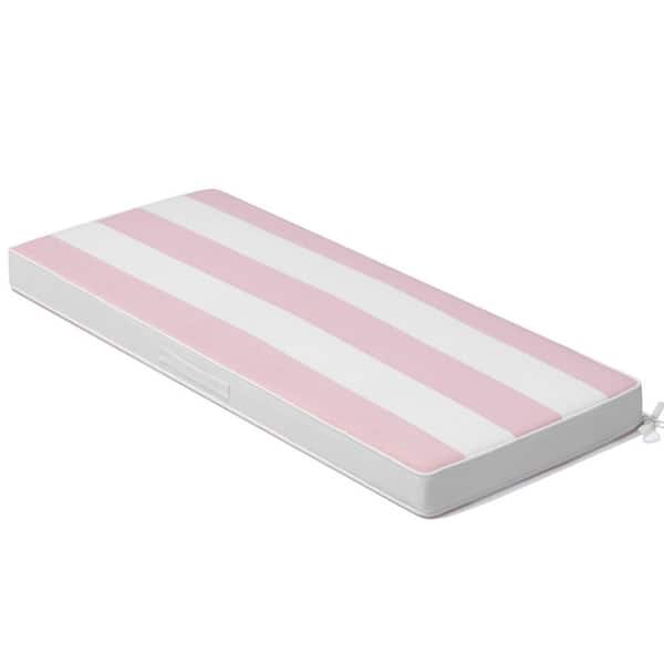 1-Piece 18 in. x 42 in. Rectangular Outdoor Bench Cushion in Pink and White