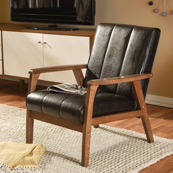 Nikko Scandinavian Dark Brown Faux Leather Upholstered Accent Chair