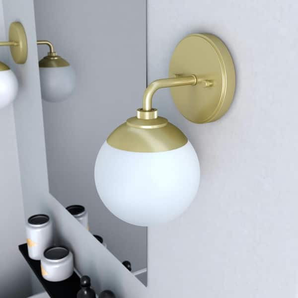 Hunter Hepburn 7 in. Modern Gold Brass Sconce with Frosted Glass Shade Bathroom Light