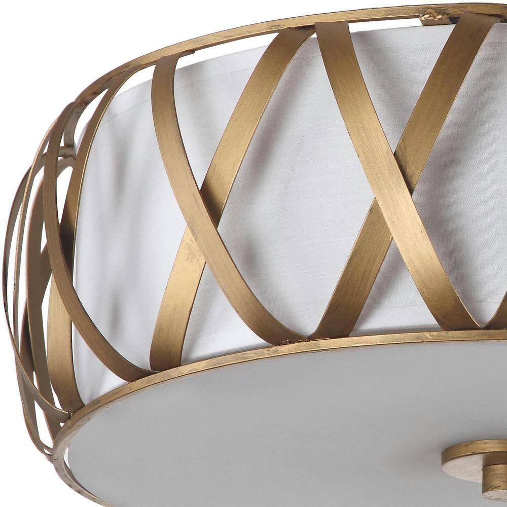 Antique Gold 15'' Modern Steel Drum Flush Mount with White Shade