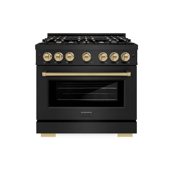 ZLINE Kitchen and Bath Select 36 in. 6-Burner Gas Range with Gas Convection Oven in Black Stainless Steel and Champagne Bronze