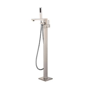 Mare Single Handle Freestanding Floor Mount Tub Faucet Bathtub Filler with Hand Shower in Brushed Nickel