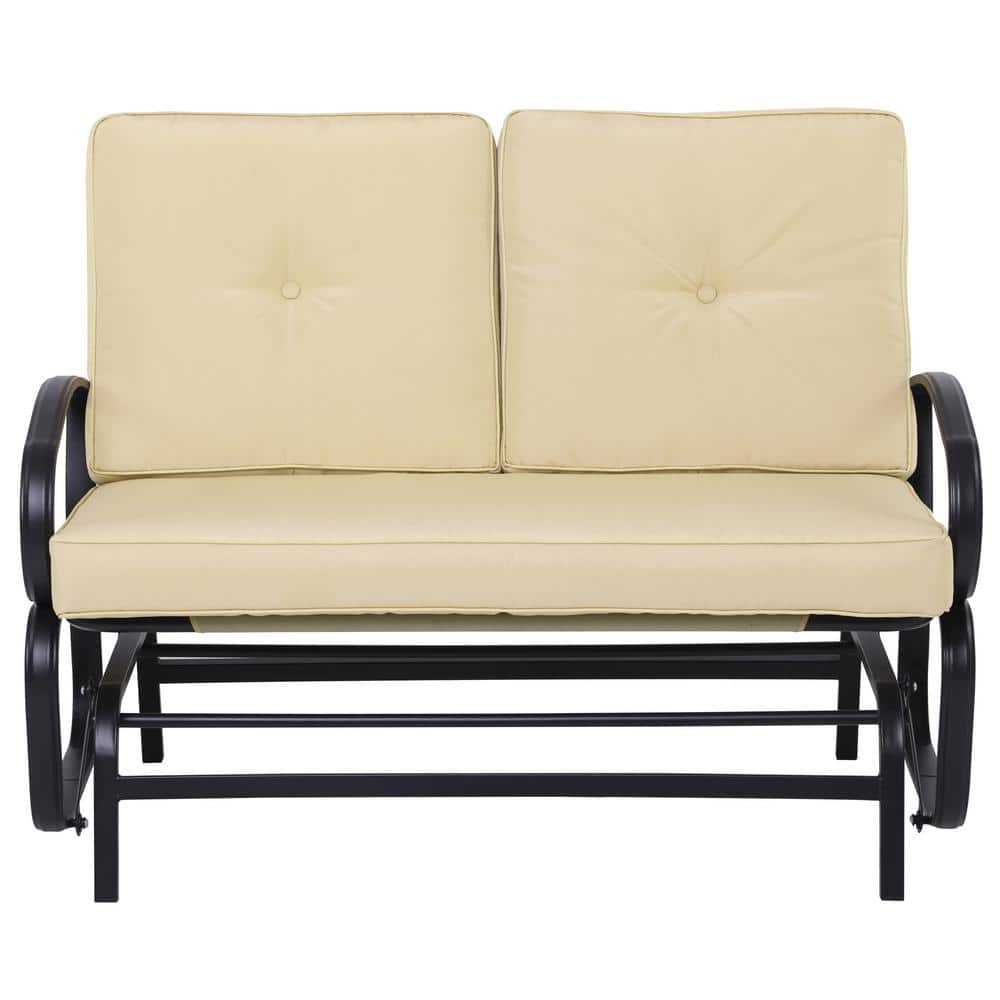 Outsunny Width in 47.25 in. Black Metal Outdoor Glider with Beige Cushion 84A-202BG