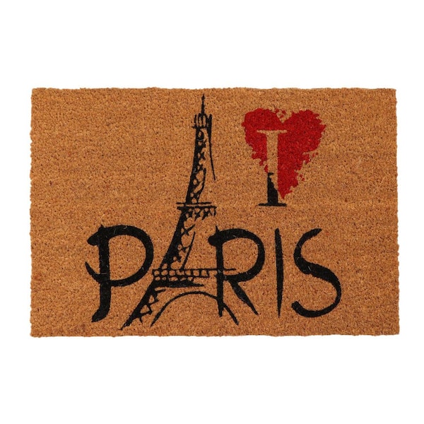 Unbranded Paris Eiffel Natural 16 in. x 24 in. Coconut Sheltered Front Door Mat