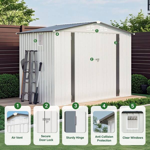 8 ft. W x 6 ft.D Metal Shed with Double Doors, Roof Waterproof w