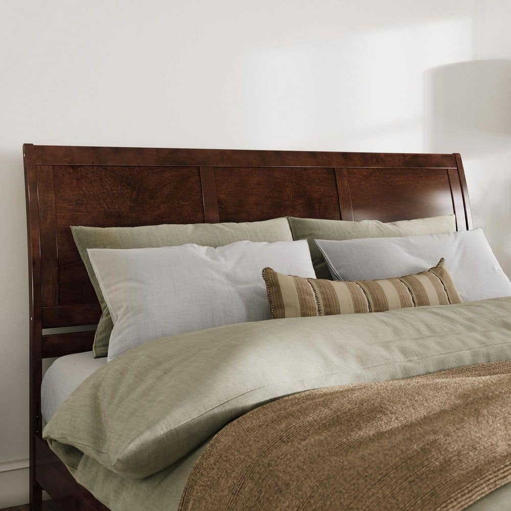 Valencia Walnut King Sleigh Platform Bed with Wood Headboard