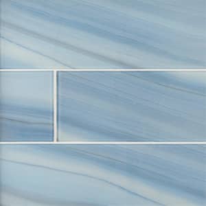 Orbit Blue 4 in. x 16 in. Linear Glossy Glass Wall Tile (0.444 sq. ft./Each)